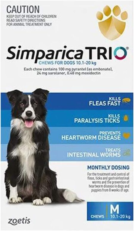 Simparica Trio Flea & Tick Control for Dogs 10.1-20kg Blue 3 Pack
