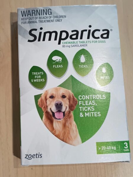 Simparica For Dogs 20.1- 40kg Green Large 3 Tabs
